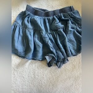 Lightweight Blue Tiered Ruffle Shorts